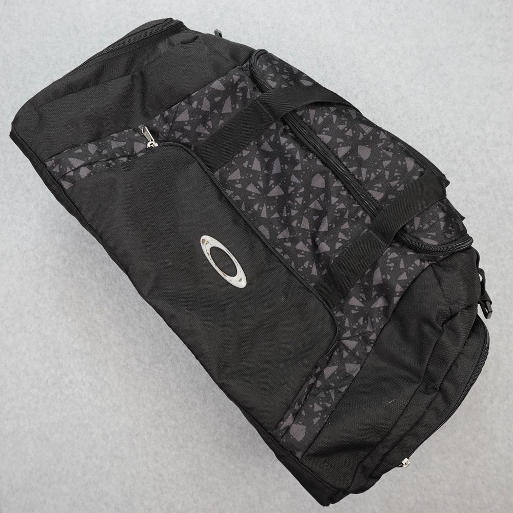 Oakley Duffel Bag Black Geometric Pattern Gym Travel 24" Nylon Shoulder Strap